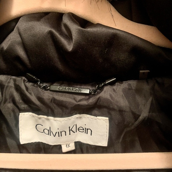 Calvin Klein Long Black Puffer Grey Faux Fur Duck Down Feather Jacket Coat 1X - Picture 2 of 8